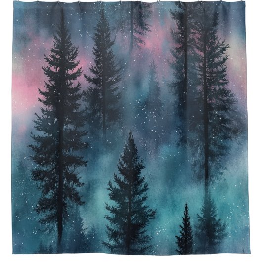 Aurora-Wildnis-Muster Duschvorhang (Vorderseite)