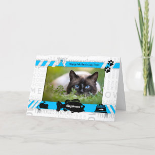 aus dem Cat Blue and White Mother Day Foto Feiertagskarte