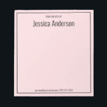 Aus dem Schreibtisch Ihres Namens bleich rosa und  Notizblock<br><div class="desc">Dieser vom Schreibtisch des Notizblocks hat oben schwarzen Bildschirmtext. Oben ist ein großer schwarzer Text für den Namen des Empfängers. Es gibt unten einen kleineren schwarzen Text für Kontaktinformationen wie eine E-Mail-Adresse und Telefonnummer. Die Grenze ist ein schwarzes Quadrat. Das Papier ist hellrosa.</div>