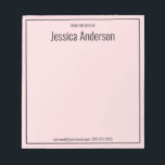 Aus dem Schreibtisch Ihres Namens bleich rosa und  Notizblock<br><div class="desc">Dieser vom Schreibtisch des Notizblocks hat oben schwarzen Bildschirmtext. Oben ist ein großer schwarzer Text für den Namen des Empfängers. Es gibt unten einen kleineren schwarzen Text für Kontaktinformationen wie eine E-Mail-Adresse und Telefonnummer. Die Grenze ist ein schwarzes Quadrat. Das Papier ist hellrosa.</div>