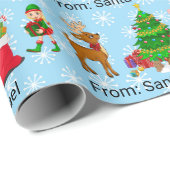 Aus dem Weihnachtsmann den Namen Elf Reindeer Wra  Geschenkpapier (Rolleneckpunkt)