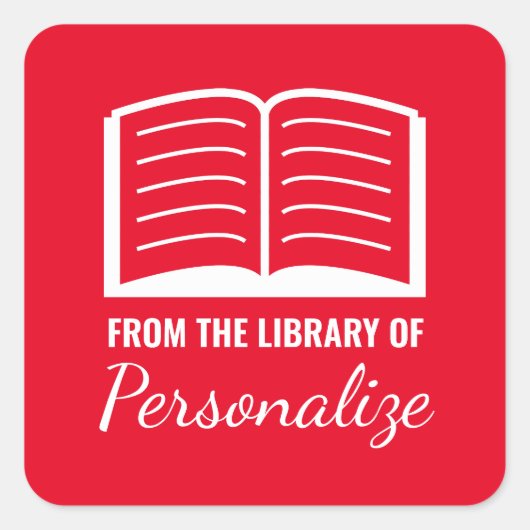 Aus der Bibliothek der individuelle Name-Buchzeich Quadratischer Aufkleber (Vorderseite)