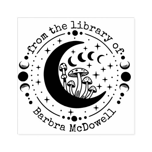 Aus der Bibliothek des Mondes & Pilzes Ex Libris Gummistempel (Prägung)