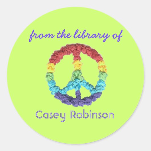"Aus der Bibliothek" Friedenszeichen Buchzeichen Runder Aufkleber (Vorderseite)