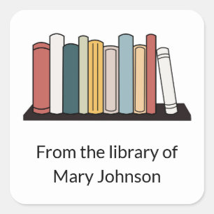 Aus der Bibliothek Ihr Name Bücher auf der Bühne Quadratischer Aufkleber