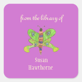 "Aus der Bibliothek" Schmetterling benutzerdefinie Quadratischer Aufkleber