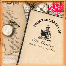 Aus der Bibliothek | Vintages Buch lesen Skull Permastempel