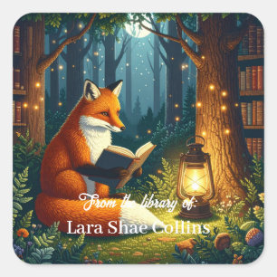 Aus der Bibliothek von Fox Magical Forest Library Quadratischer Aufkleber