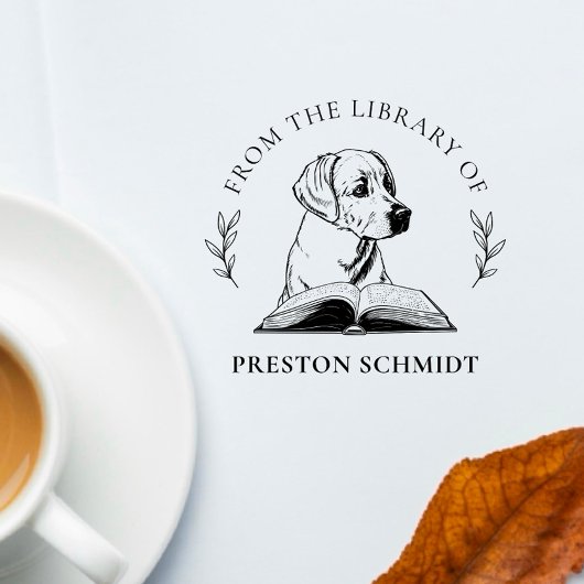 Aus der Bibliothek von | Hund mit Book Elegant Blä Gummistempel