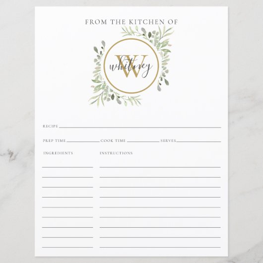 Aus der Greenery Monogram Rezept Card (Vorderseite)