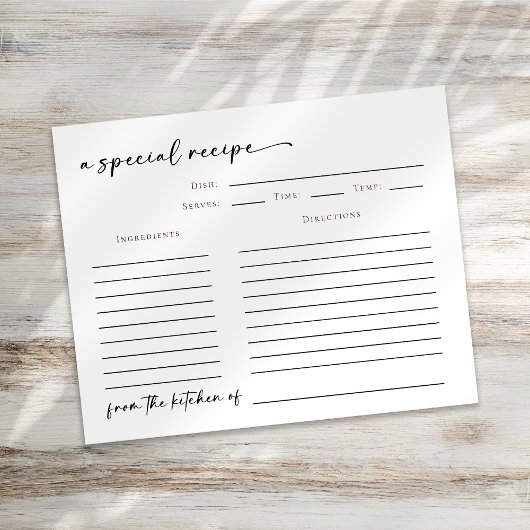 Aus der Küche der Brautparty-Rezept-Karte