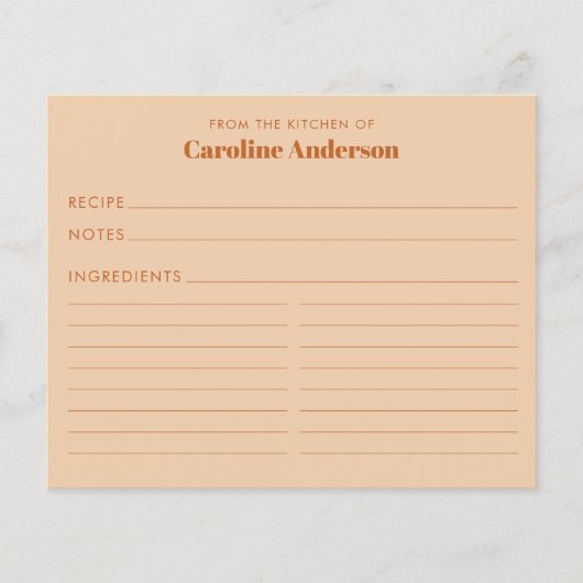 Aus der Küche der Custom Tan Brown Rezept Card (Vorderseite)