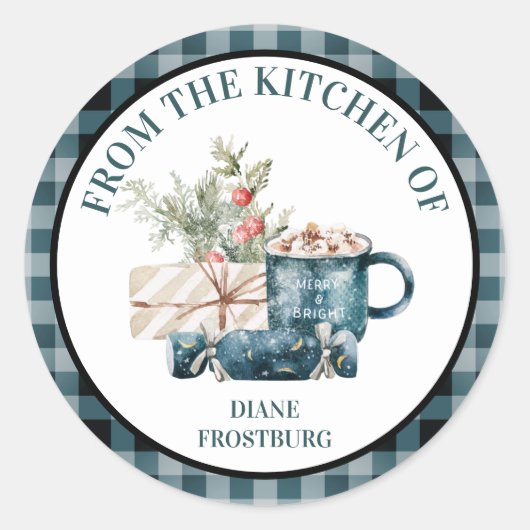 Aus der Küche des Aquamarinen blauen Weihnachtsess Runder Aufkleber (Vorderseite)