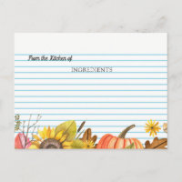 Aus der Küche des Herbstes Brautparty Rezept Card