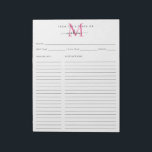 Aus der Küche des rosa Monogramm Rezept Blatt Notizblock<br><div class="desc">Moderne Elegant Personalisiert aus der Küche von rosa Monogram Script Name Rezept Sheet Notepad</div>