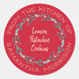 Aus der Küche von | Eukalyptus Wreath in Rot Runder Aufkleber