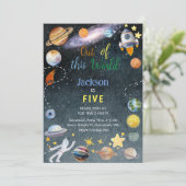 Aus diesem Weltraum-Abenteuer-Kindergeburtstag Einladung (Stehend Vorderseite)