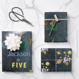 Aus diesem Weltraum-Abenteuer-Kindergeburtstag Geschenkpapier Set
