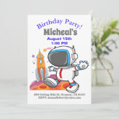 Aus dieser Welt Astronauten Junge Geburtstag Einladung (Stehend Vorderseite)