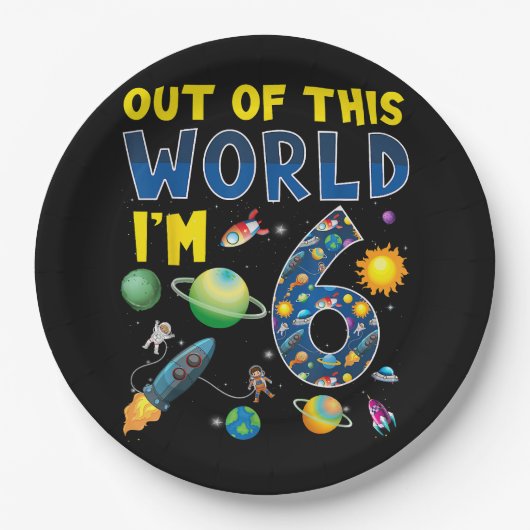 Aus dieser Welt bin ich 6 Space Rocket Birthday Te Pappteller (Vorderseite)