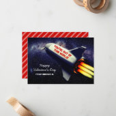 Aus dieser Welt der Retro-Rakete Kids Valentine Mitteilungskarte (Vorderseite/Rückseite Beispiel)