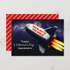 Aus dieser Welt der Retro-Rakete Kids Valentine Mitteilungskarte
