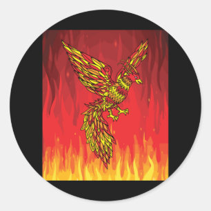 Aus Feuer und Flammen Phoenix Bird Runder Aufkleber