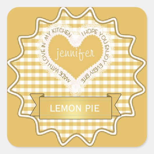 Aus Liebe Gingham Yellow Quadratischer Aufkleber (Vorderseite)