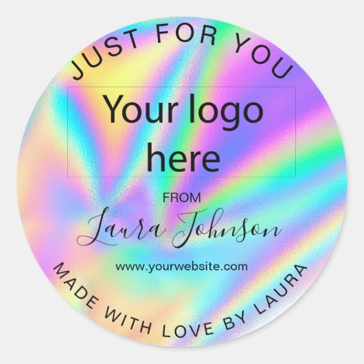 aus Liebe-Holograph-Folie mit Ihrem Logo Runder Aufkleber (Vorderseite)