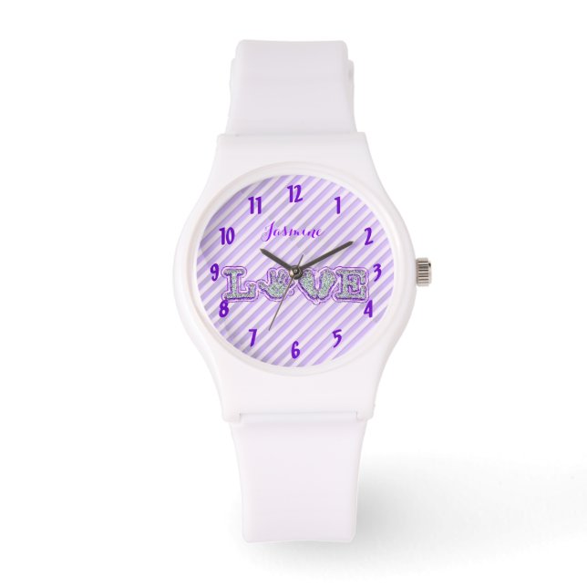 Aus Liebe (Lila) Armbanduhr (Vorderseite)
