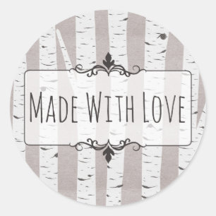 Aus Liebe mit rustikalen Birkenholzbäumen und Zwei Runder Aufkleber