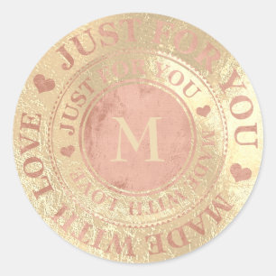 Aus Liebe Monogram Rose Gold Metallic Runder Aufkleber