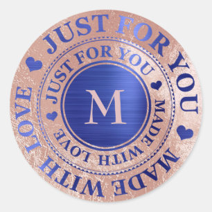Aus Liebe Monogramm Rose Gold Cobalt Blue Runder Aufkleber