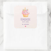 Aus Liebe Pink Cupcake Unicorn mit Rose Quadratischer Aufkleber (Tasche)