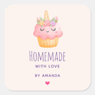Aus Liebe Pink Cupcake Unicorn mit Rose Quadratischer Aufkleber