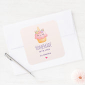 Aus Liebe Pink Cupcake Unicorn mit Rose Quadratischer Aufkleber (Umschlag)
