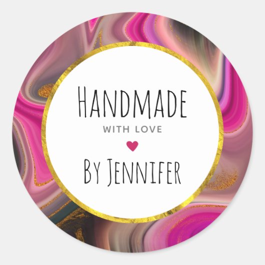 Aus Liebe rosa, schwarz, goldfarben Abstrakt Runder Aufkleber (Vorderseite)