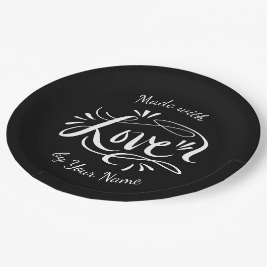 Aus Liebe schwarz gezeichnet Pappteller (Schrägansicht)