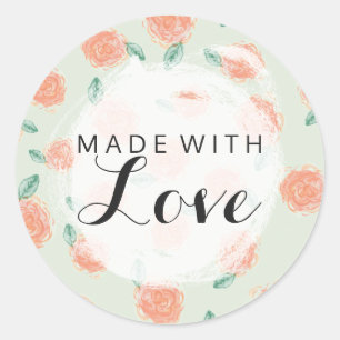 Aus Liebe Shabby Chic Korallen Rose auf Minze Runder Aufkleber