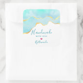 Aus Liebe Tropical Green & Gold Wavy Border Quadratischer Aufkleber (Tasche)