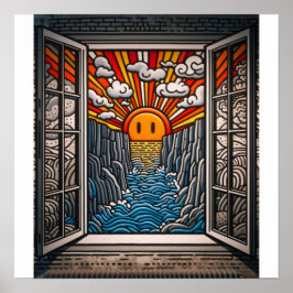 Aus meinem Fenster: Sonnenuntergang und Klippe 2 Poster