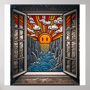 Aus meinem Fenster: Sonnenuntergang und Klippe 2 Poster