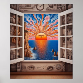 Aus meinem Fenster: Sonnenuntergang und Klippe Poster