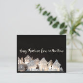 Aus neuen Zuhause-beleuchteten Weihnachtshäusern Postkarte (Stehend Vorderseite)