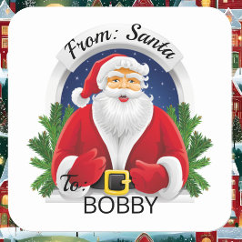 Aus SANTA CLAUS CUSTOM Kid's NAME Geschenkwrap Quadratischer Aufkleber