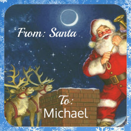 Aus SANTA CLAUS Geschenkwrap CUSTOM Kid's NAME Quadratischer Aufkleber