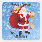 Aus SANTA CLAUS Geschenkwrap CUSTOM Kids NAME Quadratischer Aufkleber (Vorderseite)