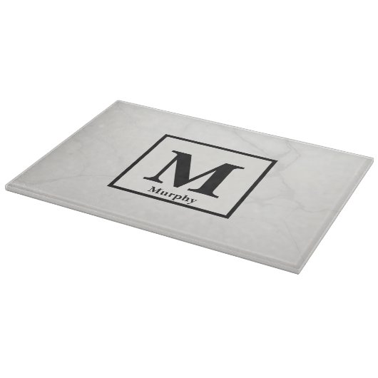 Aus weißem Marmor mit Silver Veins Monogramm Schneidebrett (Ecke)