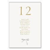 Aus weißem Ribbon-Hochzeitstisch und Sitzkarte Tischnummer (Rückseite)