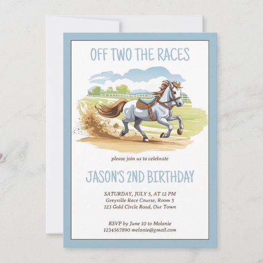 Aus zwei Rennen Pferderennpony Geburtstag Einladung (Vorderseite)